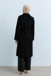 Belted Cashmere Coat with Patch Pockets - Black