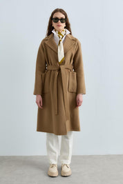 Kuşaklı Torba Cepli Kaşmir Kaban - Vizon