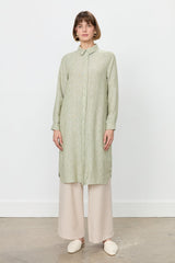Eyelet Detail Shirt Collar Linen-Look Tunic - Khaki