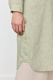 Eyelet Detail Shirt Collar Linen-Look Tunic - Khaki
