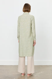 Eyelet Detail Shirt Collar Linen-Look Tunic - Khaki