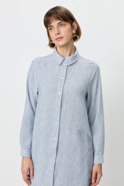 Eyelet Detail Shirt Collar Linen-Look Tunic - Indigo