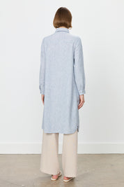 Eyelet Detail Shirt Collar Linen-Look Tunic - Indigo