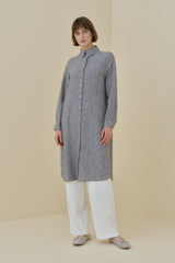 Eyelet Detail Shirt Collar Linen-Look Tunic - Black