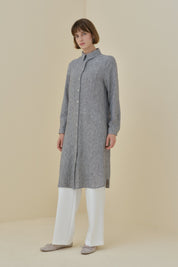 Eyelet Detail Shirt Collar Linen-Look Tunic - Black