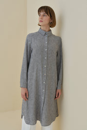 Eyelet Detail Shirt Collar Linen-Look Tunic - Black