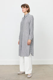 Eyelet Detail Shirt Collar Linen-Look Tunic - Black