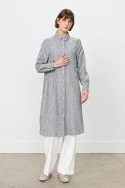 Eyelet Detail Shirt Collar Linen-Look Tunic - Black