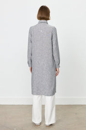Eyelet Detail Shirt Collar Linen-Look Tunic - Black