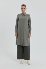 Eyelet Detail Shirt Collar Tunic - Khaki