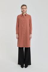 Eyelet Detail Shirt Collar Tunic - Terracotta