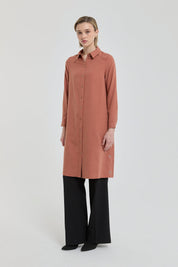 Eyelet Detail Shirt Collar Tunic - Terracotta