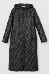 Quilted Coat with Eyelet Detail - Black