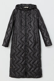 Quilted Coat with Eyelet Detail - Black