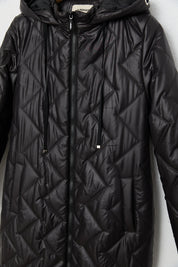 Quilted Coat with Eyelet Detail - Black