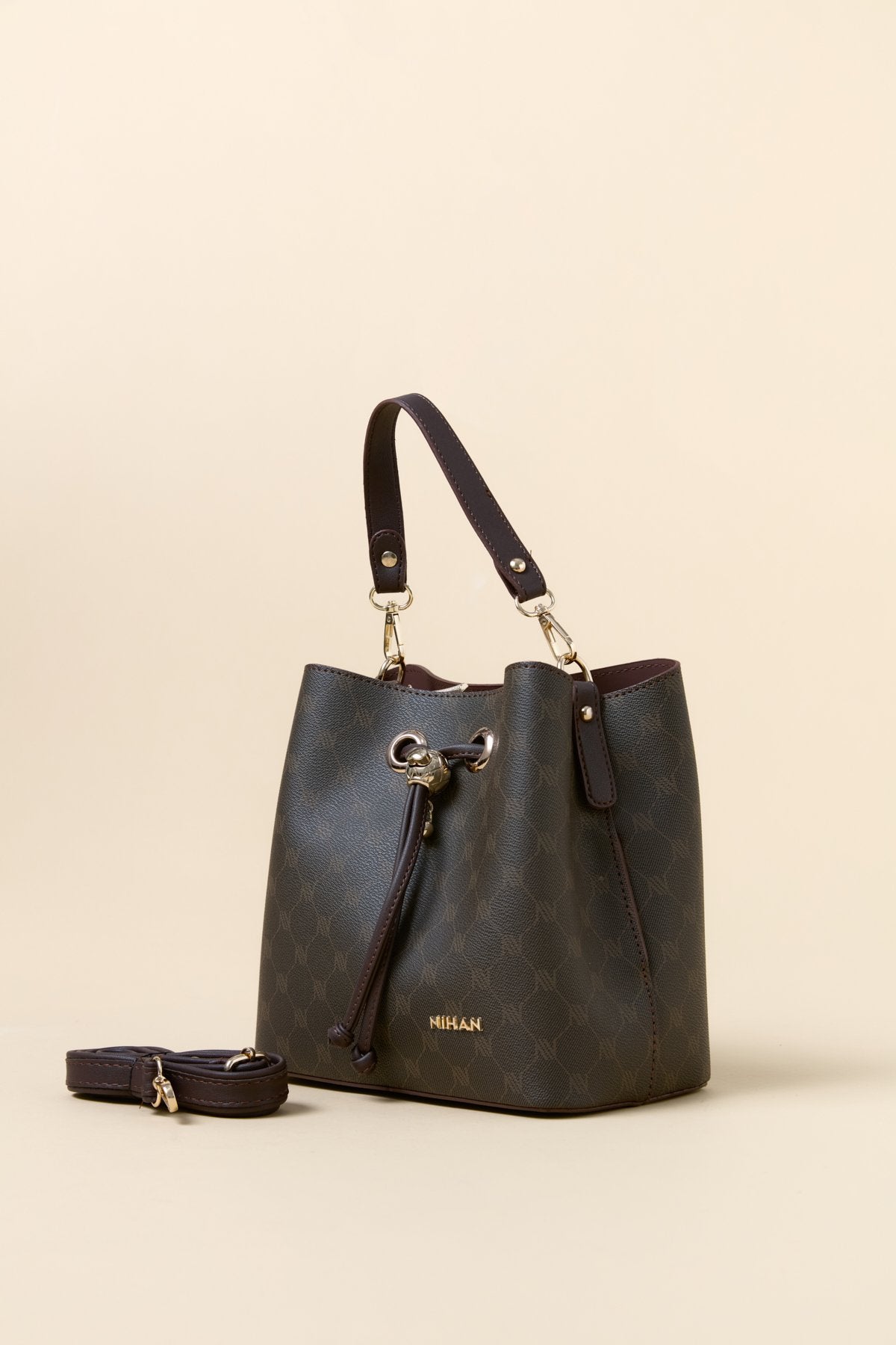 Monogram Kuşgözü Detaylı Satchel Çanta - Kahve