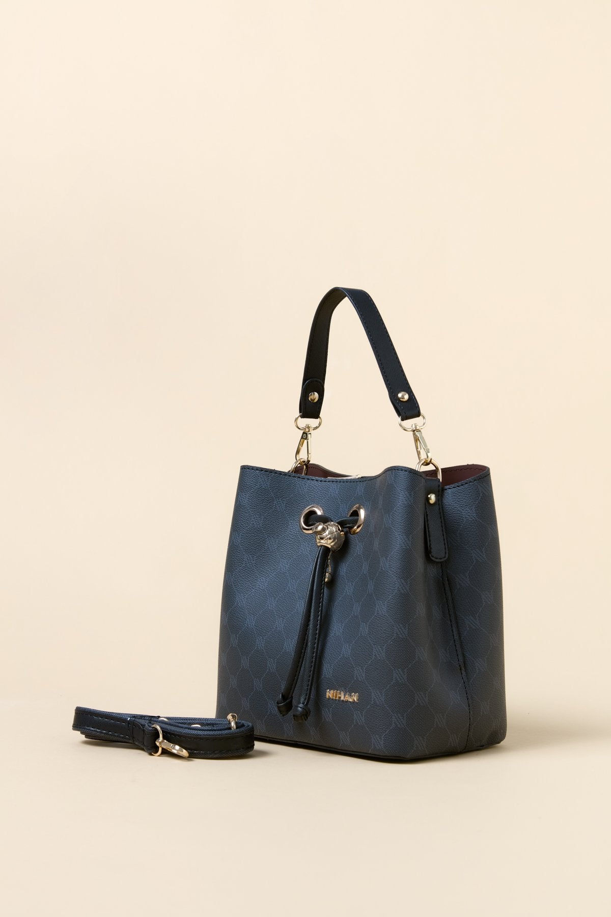 Monogram Kuşgözü Detaylı Satchel Çanta - Siyah