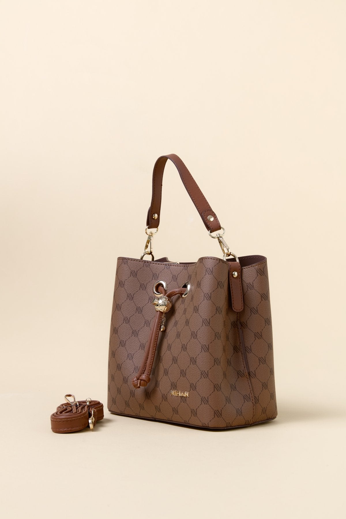 Monogram Kuşgözü Detaylı Satchel Çanta - Taba