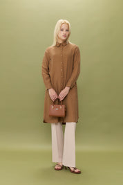 Kuşgözü Detaylı Tencel Tunik - Açık Kahve