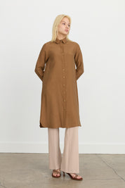 Eyelet Detail Tencel Tunic - Light Brown