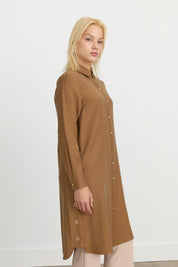 Eyelet Detail Tencel Tunic - Light Brown