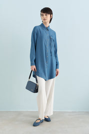 Kuşgözü Detaylı Tencel Tunik - Buz