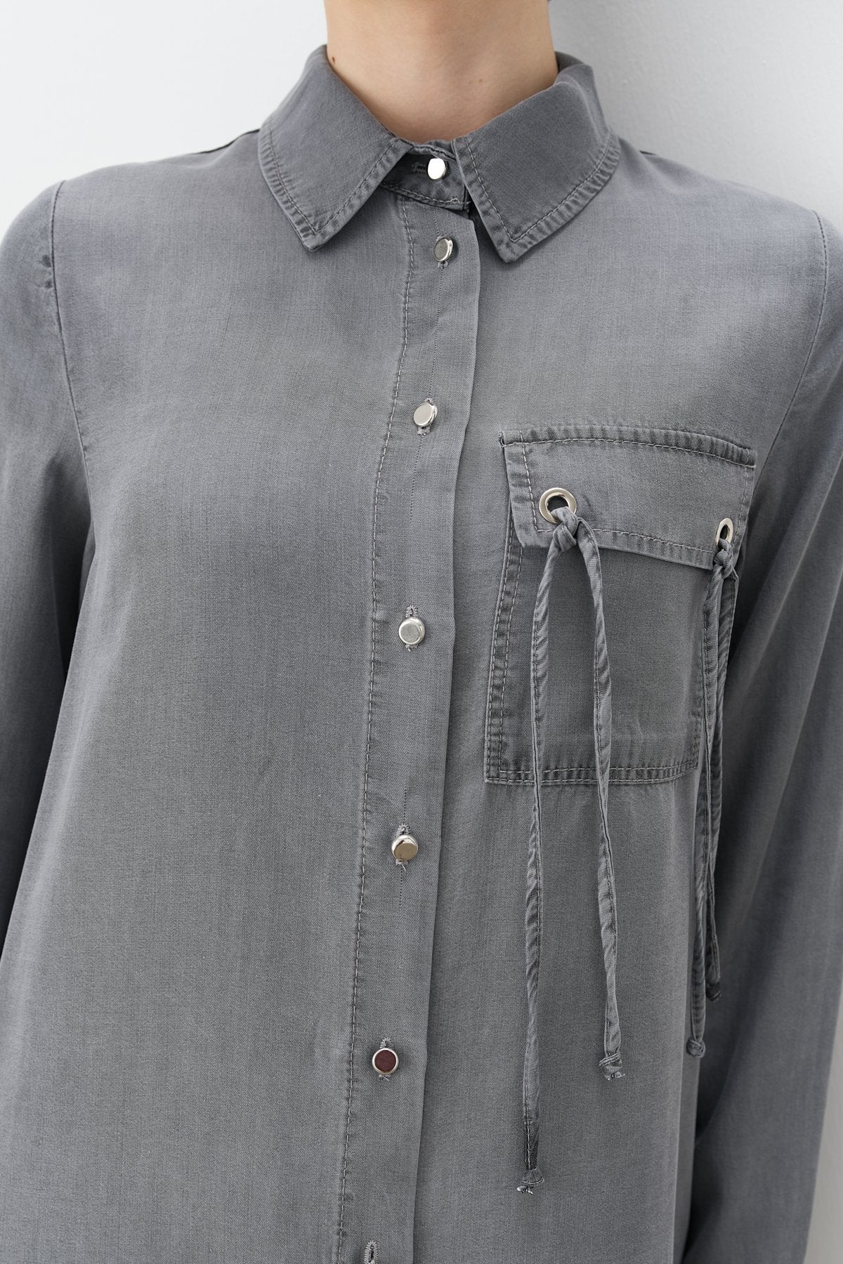 Kuşgözü Detaylı Tencel Tunik - Gri