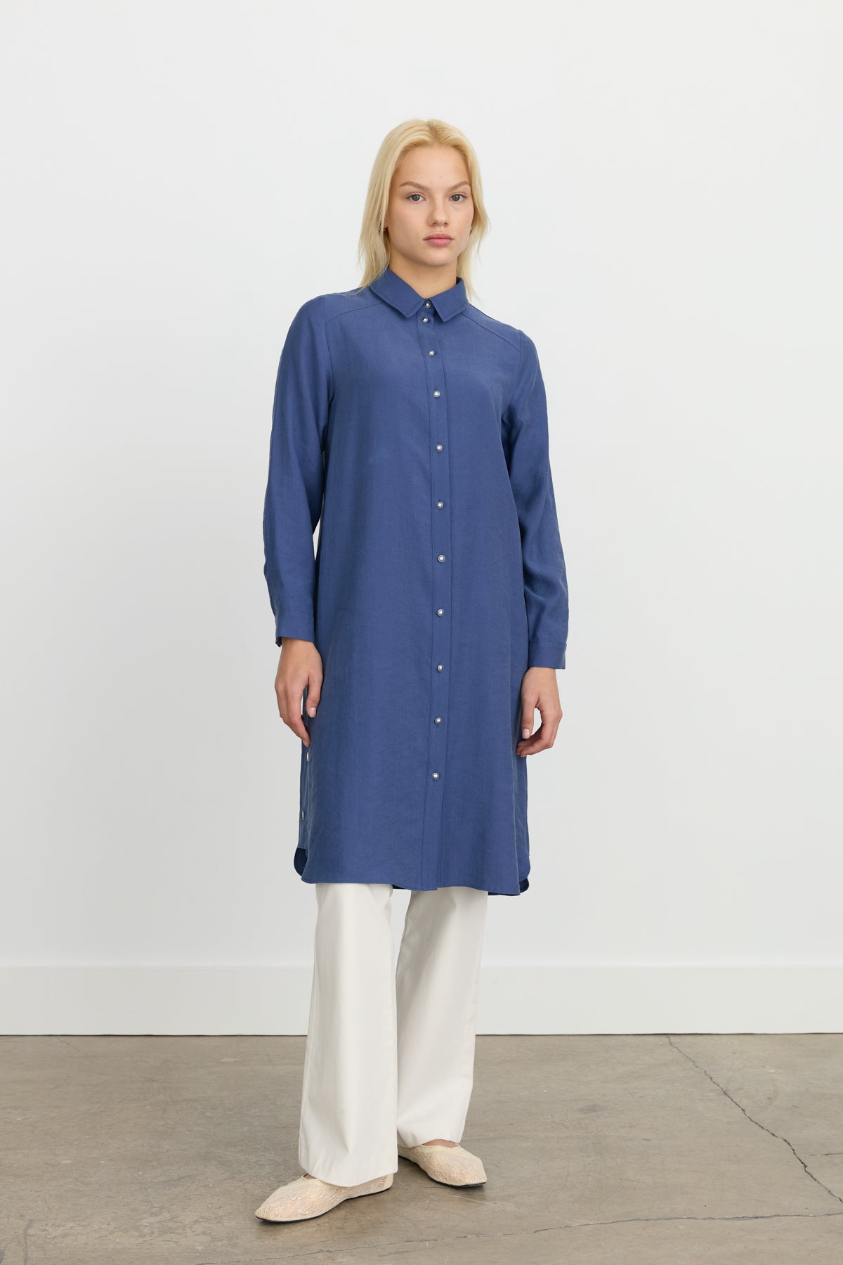 Kuşgözü Detaylı Tencel Tunik - İndigo