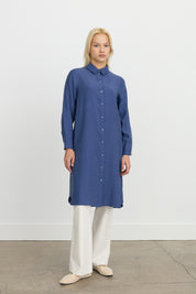 Kuşgözü Detaylı Tencel Tunik - İndigo
