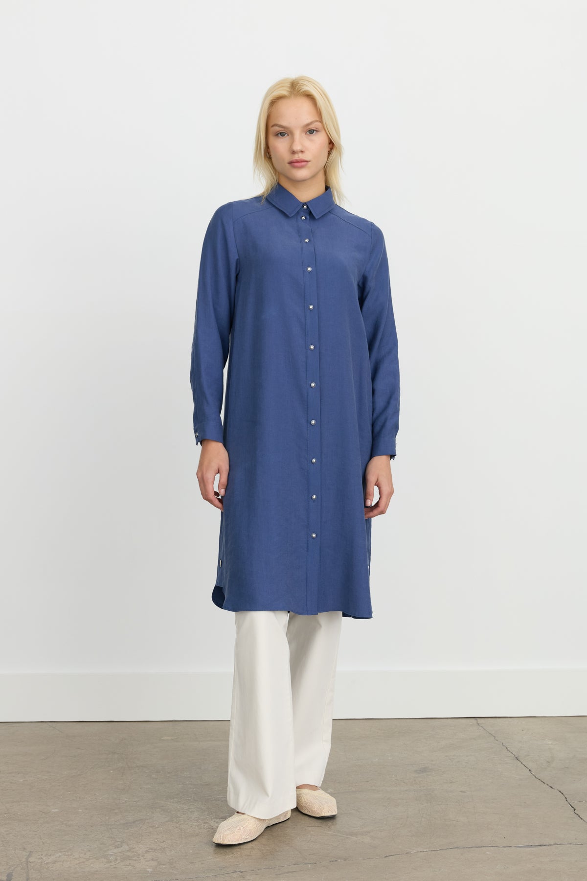 Kuşgözü Detaylı Tencel Tunik - İndigo