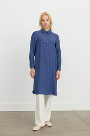 Kuşgözü Detaylı Tencel Tunik - İndigo