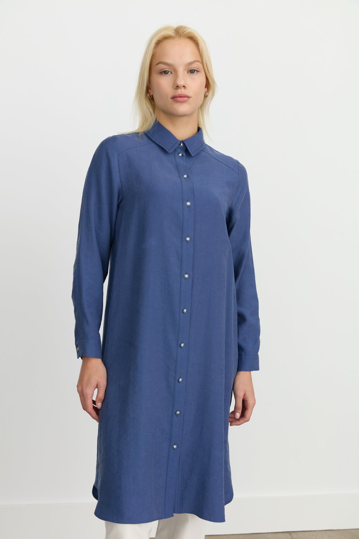 Kuşgözü Detaylı Tencel Tunik - İndigo