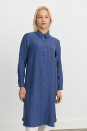 Kuşgözü Detaylı Tencel Tunik - İndigo