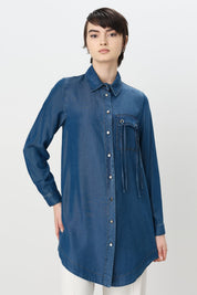 Kuşgözü Detaylı Tencel Tunik - İndigo