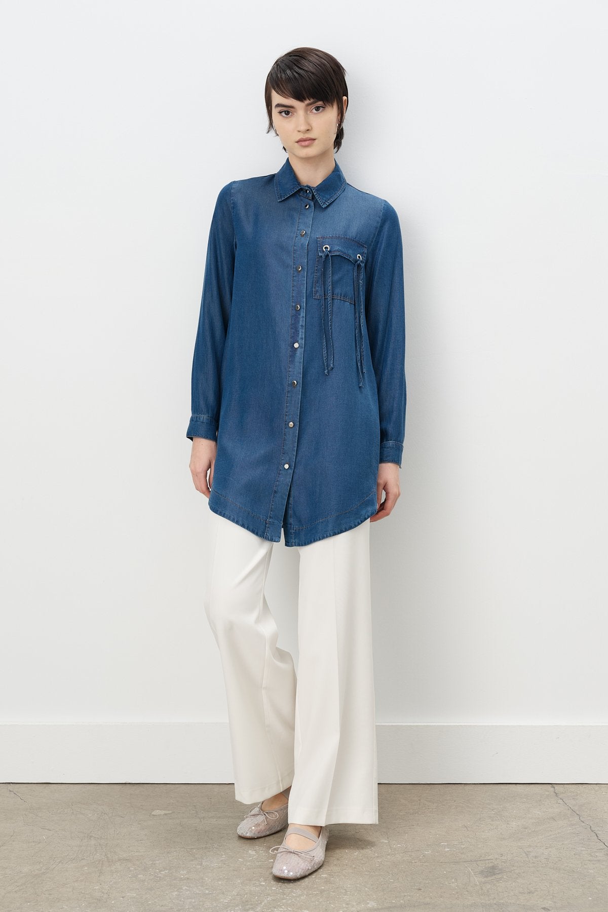 Eyelet Detail Tencel Tunic - Indigo