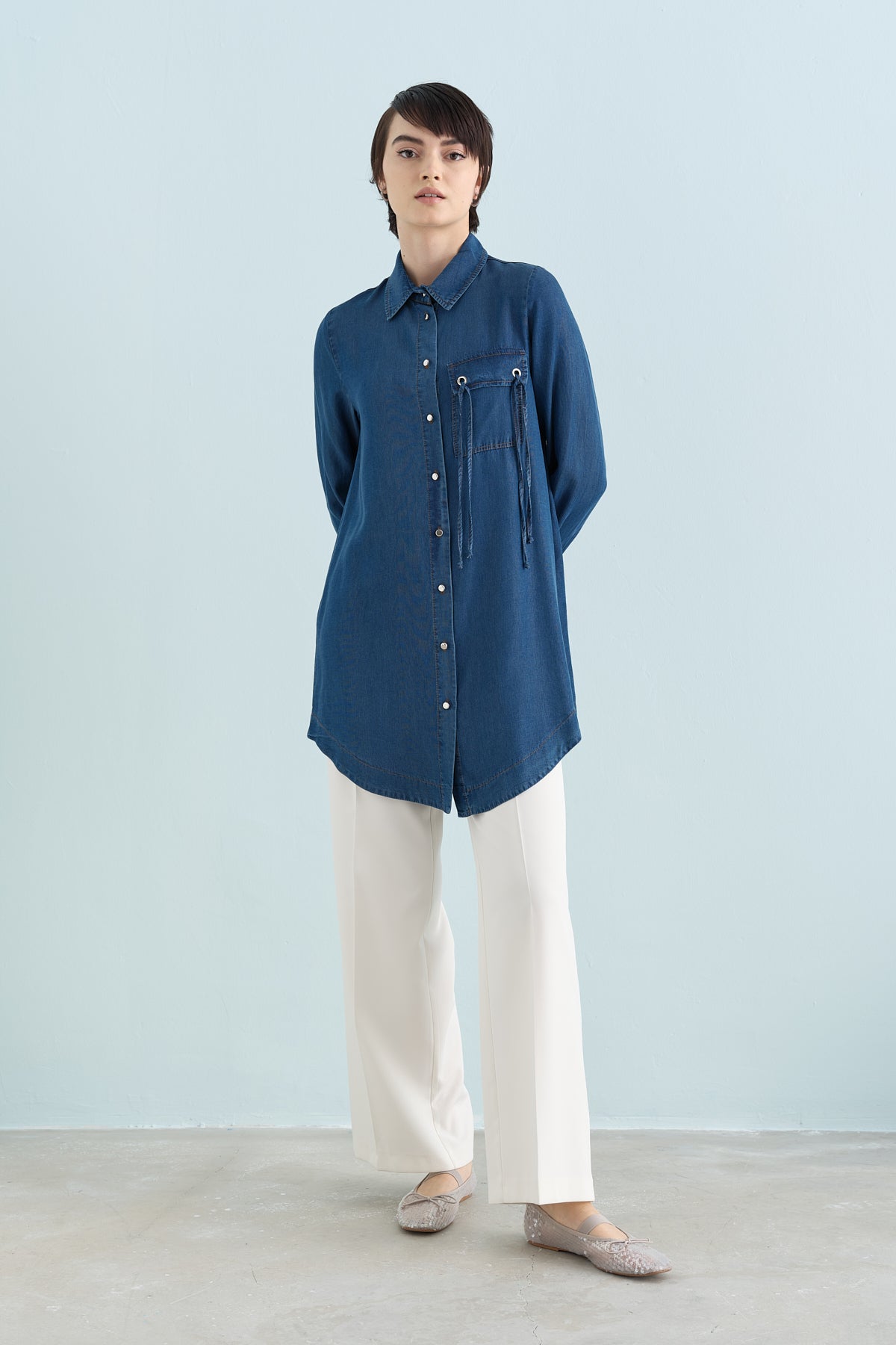 Eyelet Detail Tencel Tunic - Indigo