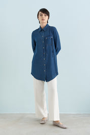 Eyelet Detail Tencel Tunic - Indigo