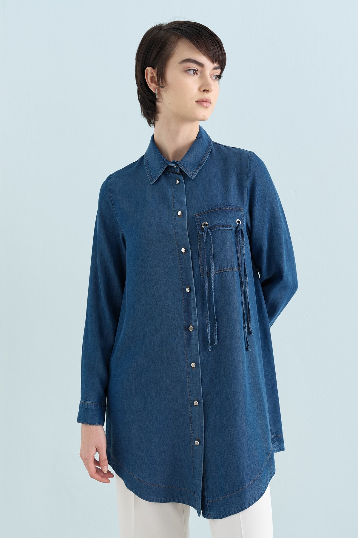Eyelet Detail Tencel Tunic - Indigo