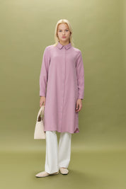 Kuşgözü Detaylı Tencel Tunik - Lavanta