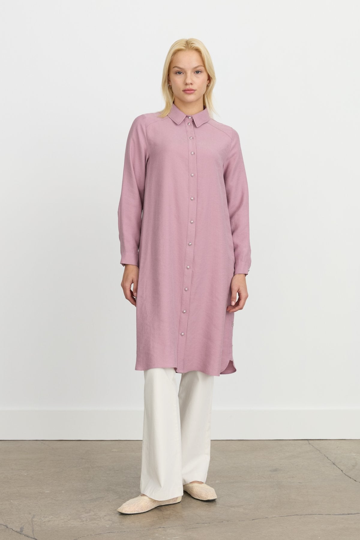 Kuşgözü Detaylı Tencel Tunik - Lavanta