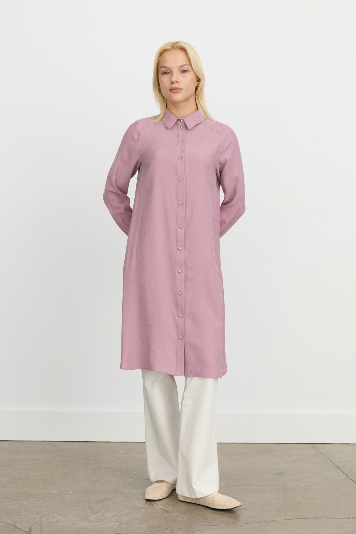 Kuşgözü Detaylı Tencel Tunik - Lavanta