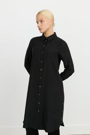 Kuşgözü Detaylı Tencel Tunik - Siyah