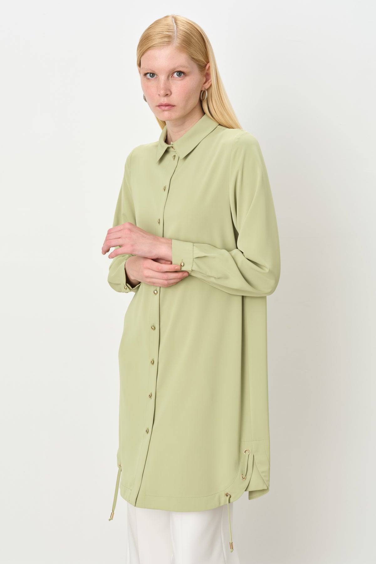 Eyelet Detail Tunic - Pistachio Green