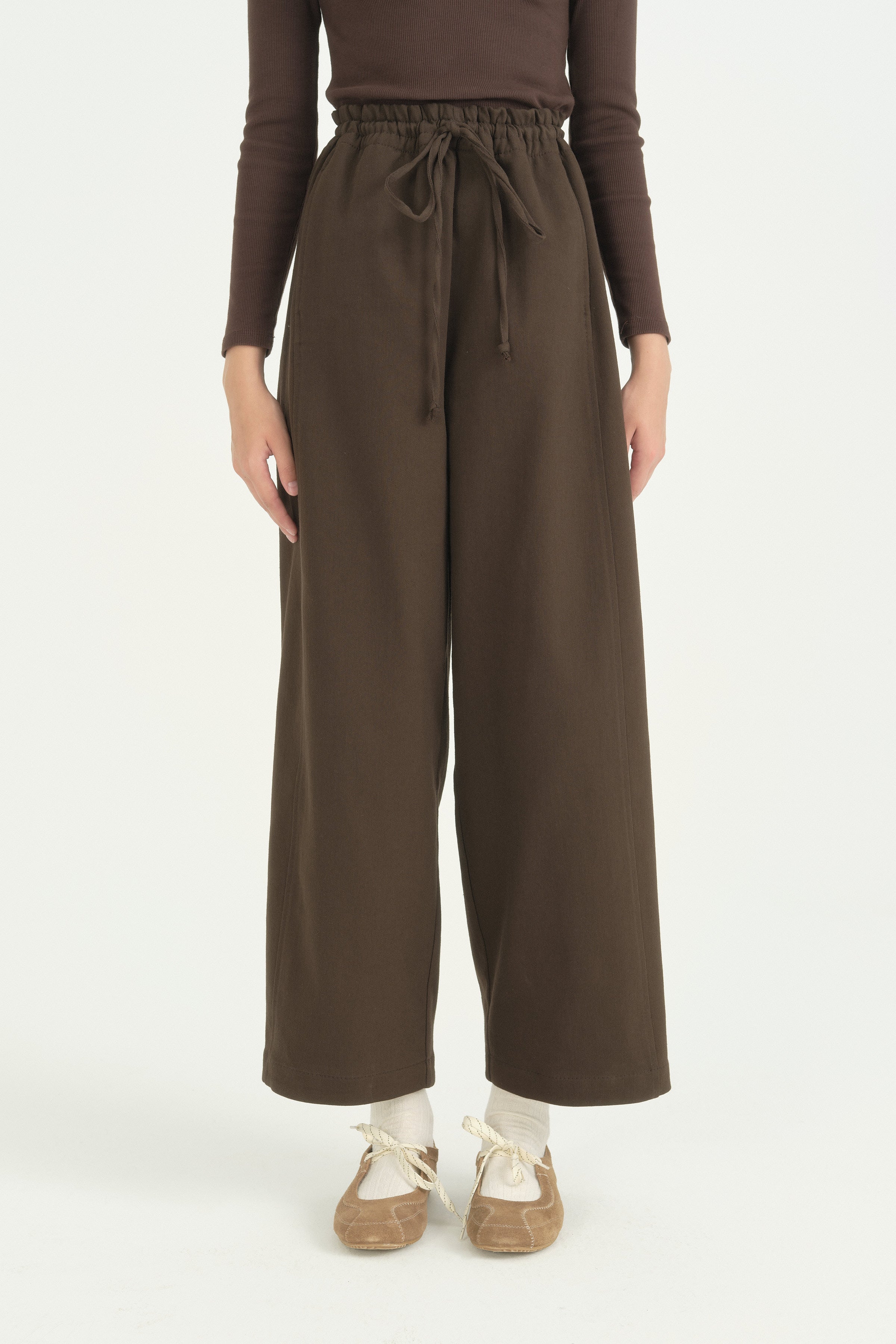 Lastikli Baggy Kanvas Pantolon - Kahve