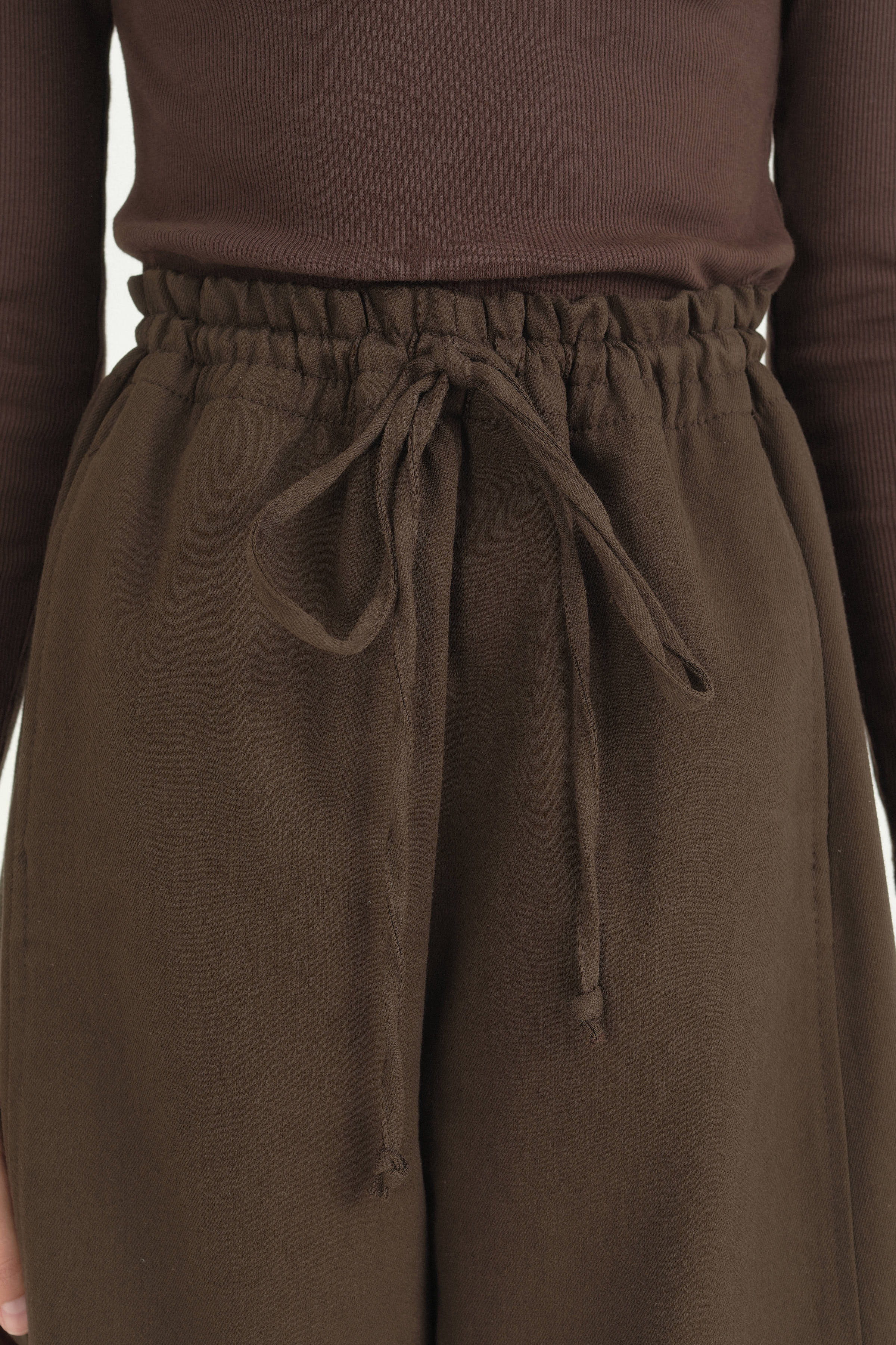Lastikli Baggy Kanvas Pantolon - Kahve
