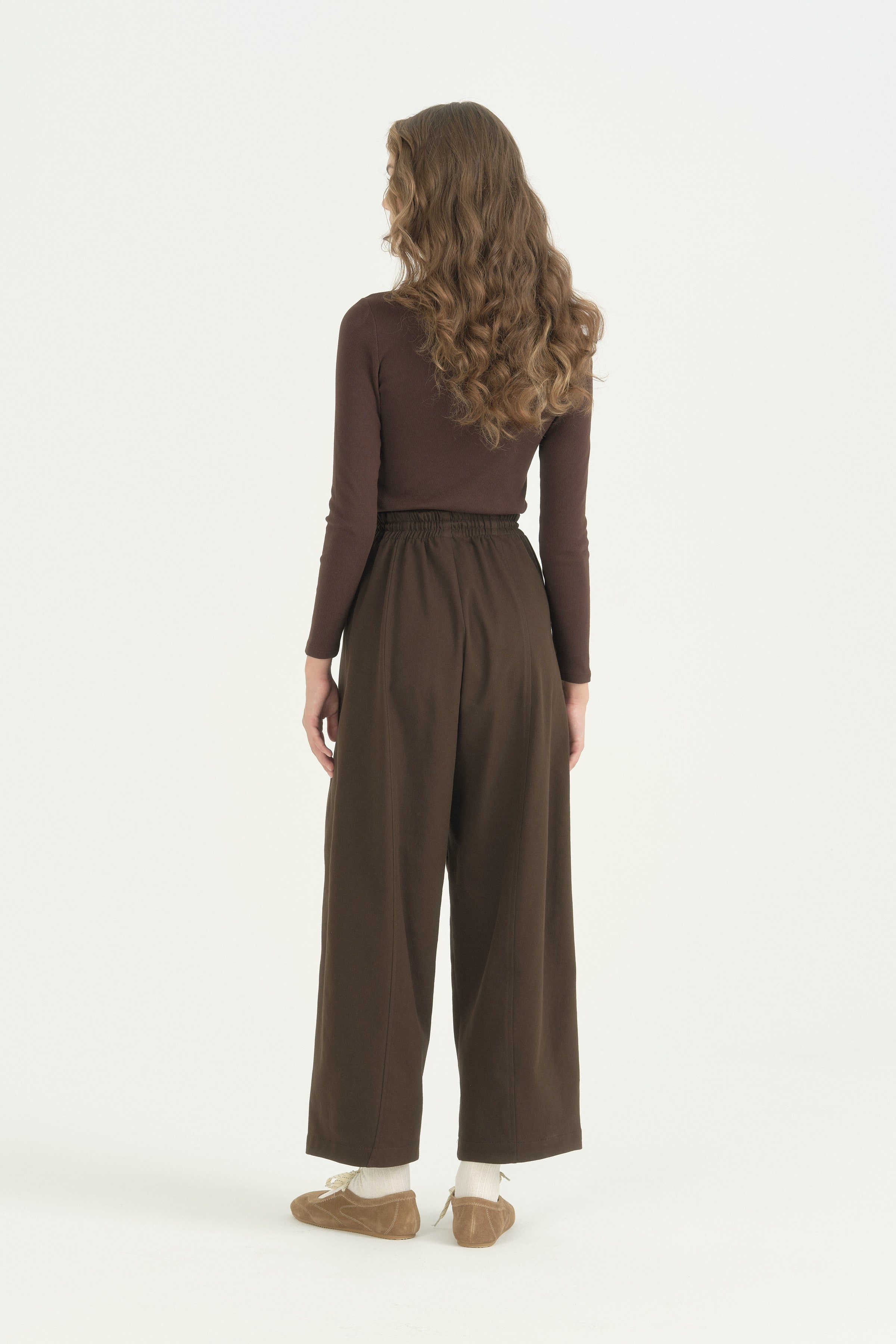 Lastikli Baggy Kanvas Pantolon - Kahve