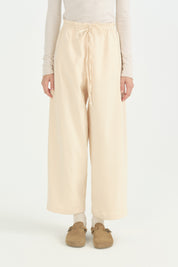Lastikli Baggy Kanvas Pantolon - Krem
