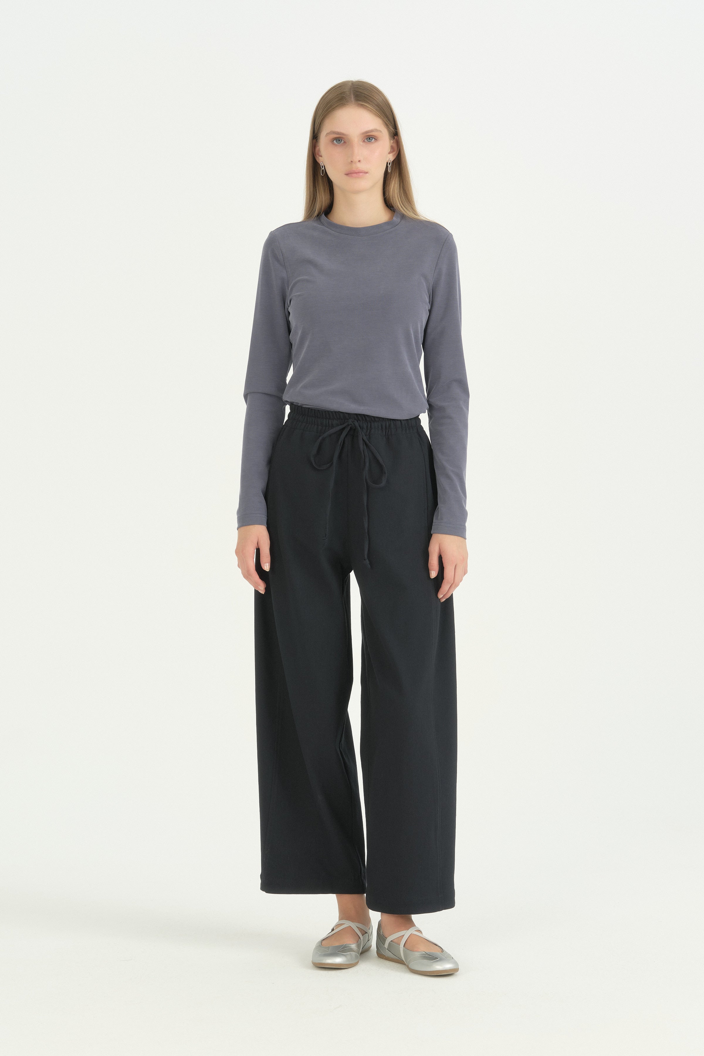 Lastikli Baggy Kanvas Pantolon - Lacivert