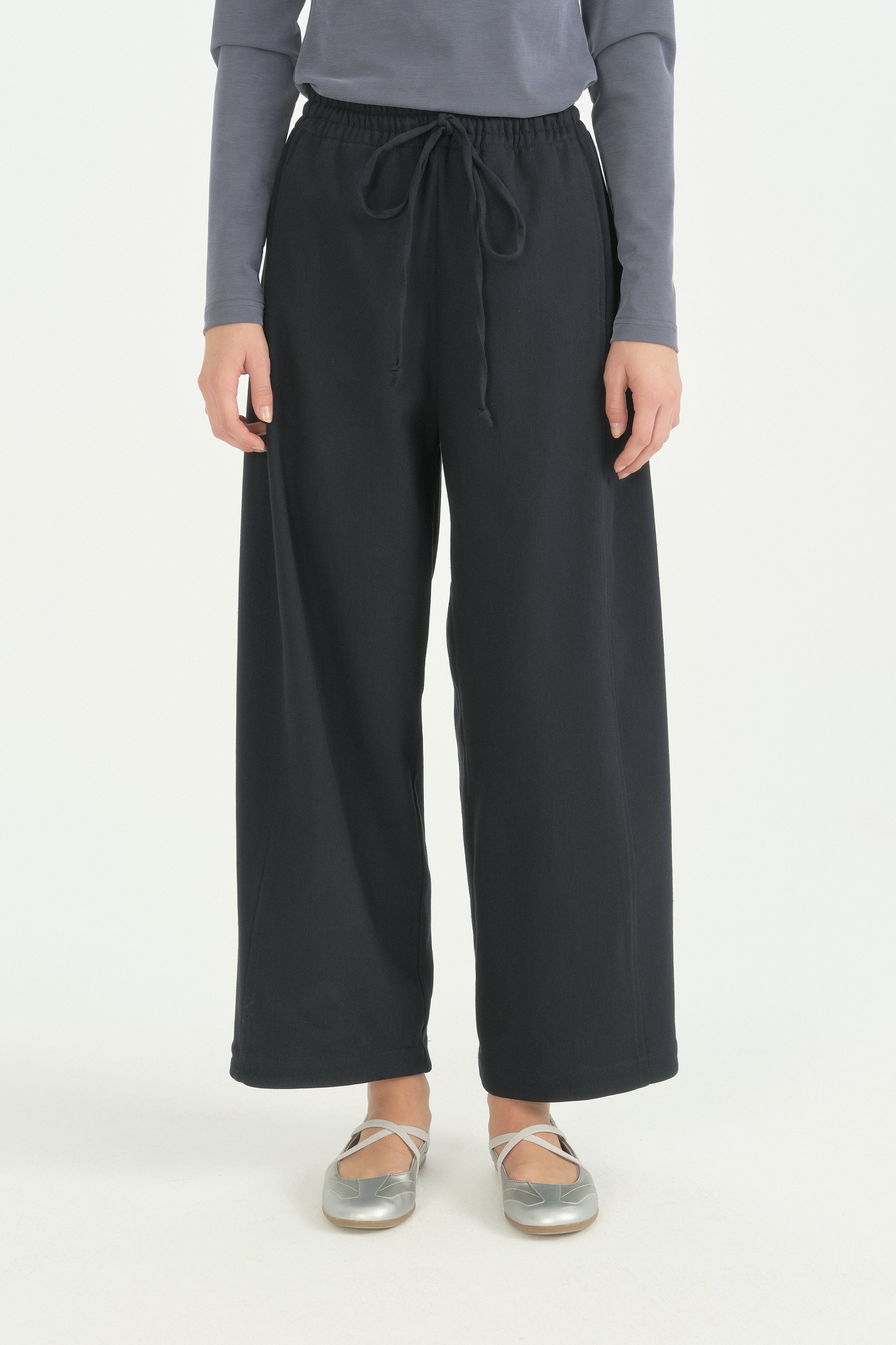 Lastikli Baggy Kanvas Pantolon - Lacivert