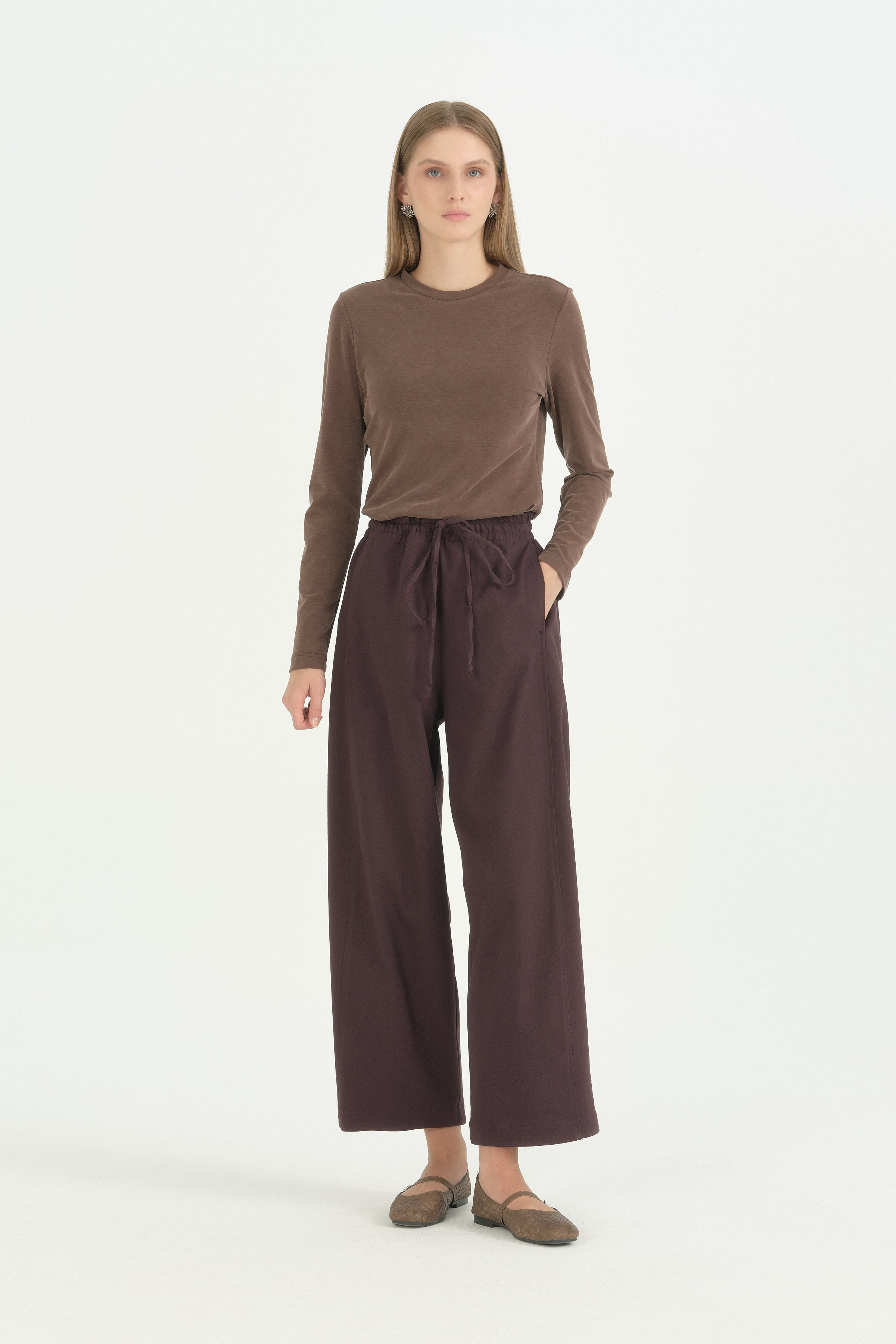 Lastikli Baggy Kanvas Pantolon - Mürdüm